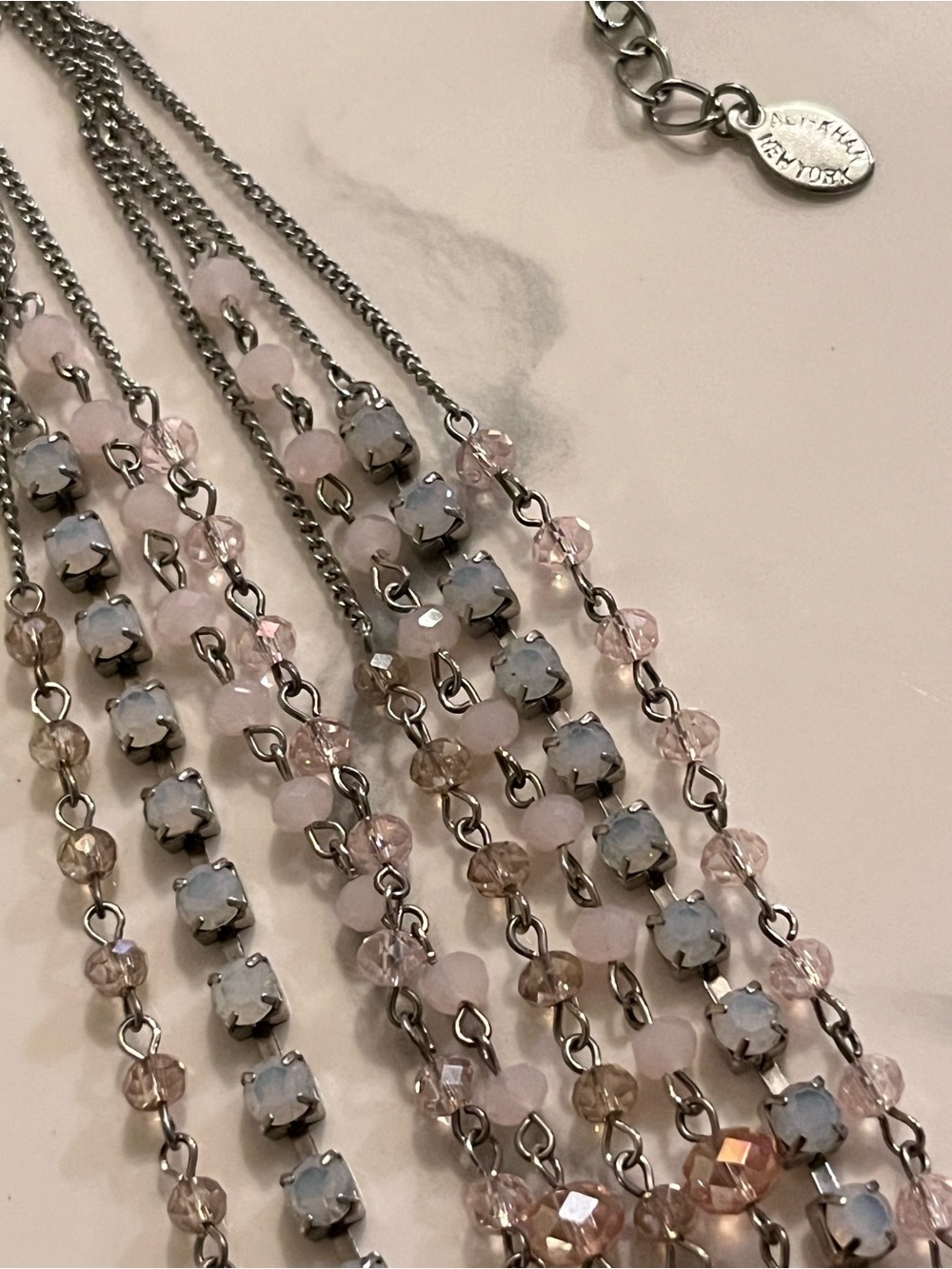 Layered Pale Pink Beaded Silver-Tone Necklace